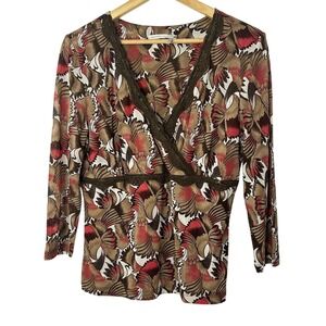 Vintage‎ 90's Y2K babydoll top brown floral faux wrap silk womans XL